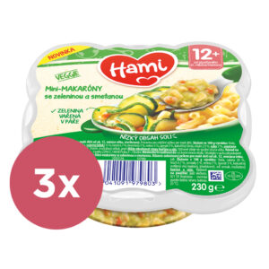 3x HAMI Príkrm mäsovo-zeleninový v tanieriku Mini-makaróny so zeleninou a smotanou 230g